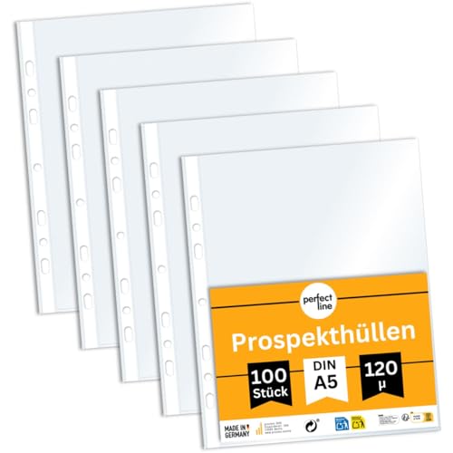 perfect line - 100 Prospekthüllen DIN-A5 - Klarsichtfolien Glasklar, Extra-Stark - Premium-Qualität 120 my, säurefrei, dokumentenecht perfect line - 100 Prospekthüllen DIN-A5 - Klarsichtfolien Glasklar, Extra-Stark - Premium-Qualität 120 my, säurefrei, dokumentenecht von perfect line