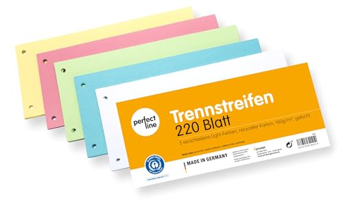 perfect line 220 Trennstreifen für Ordner A4, Trennblätter aus Recycling-Karton Made in Germany, 5 Farben, gelocht von perfect line