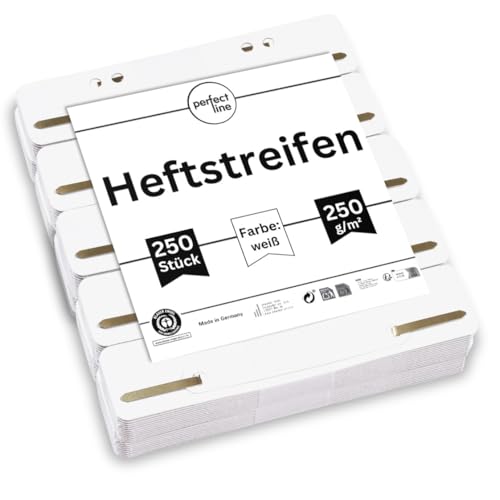 perfect line 250 Heftstreifen Pappe, Weiß, recycling Karton, 250 g/m², made in Germany (1 x 250 Stk.) von perfect line