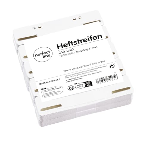 perfect line 250 Heftstreifen Pappe, Weiß, recycling Karton, 250 g/m², MADE IN GERMANY (1 x 250 Stk.) von perfect line
