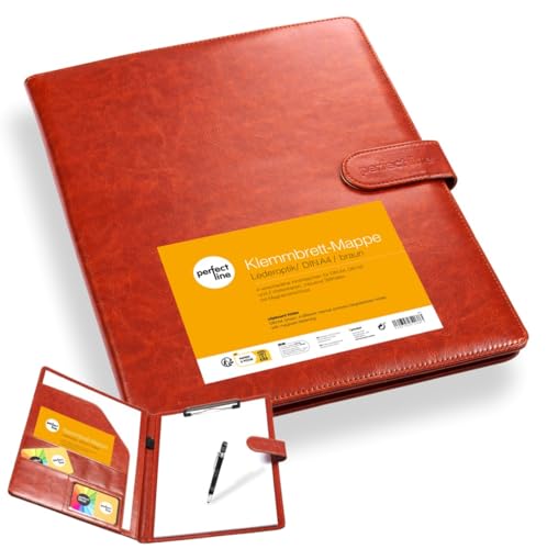 perfect line - Klemmbrettmappe DIN-A4 mit Magnetverschluss - aus strapazierfähigem Kunstleder in stilvoller Leder-Optik - Premium Businessmappe in elegantem Braun von perfect line