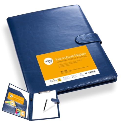 perfect line - Klemmbrettmappe DIN-A4 mit Magnetverschluss - aus strapazierfähigem Kunstleder in stilvoller Leder-Optik - Premium Businessmappe in elegantem Dunkel-Blau von perfect line