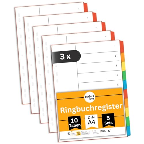 perfect line Ordner-Register DIN-A4, 10-teilig, 15er Set (3 x 5er Pack), Karton, MADE IN GERMANY von perfect line