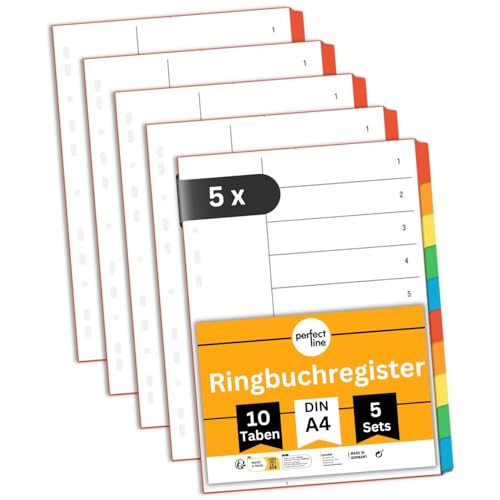 perfect line Ordner-Register DIN-A4, 10-teilig, 25er Set (5 x 5er Pack), Karton, MADE IN GERMANY von perfect line
