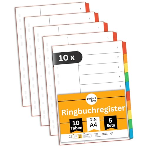 perfect line Ordner-Register DIN-A4, 10-teilig, 50er Set (10 x 5er Pack), Karton, MADE IN GERMANY von perfect line