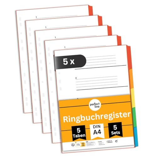 perfect line Ordner-Register DIN-A4, 5-teilig, 25er Set - Blauer Engel zertifiziert - recycelter Karton - Made in Germany (5 x 5er Pack (25 x 5 Taben)) von perfect line