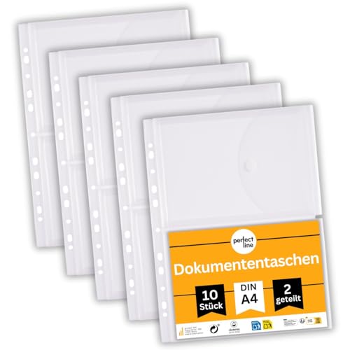 perfect line - 10 Dokumententaschen DIN-A4, Sammelmappe mit Klettverschluss, 2-geteilt, Dokumentenmappe transparent, robust, stabil perfect line - 10 Dokumententaschen DIN-A4, Sammelmappe mit Klettverschluss, 2-geteilt, Dokumentenmappe transparent, robust, stabil von perfect line