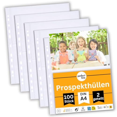 perfect line 100 Sammelhüllen 2-geteilt DIN-A4, Fotothüllen transparent, Prospekthüllen Glasklar, Klarsichtfolien Extra-Stark, dokumentenecht perfect line 100 Sammelhüllen 2-geteilt DIN-A4, Fotothüllen transparent, Prospekthüllen Glasklar, Klarsichtfolien Extra-Stark, dokumentenecht von perfect line