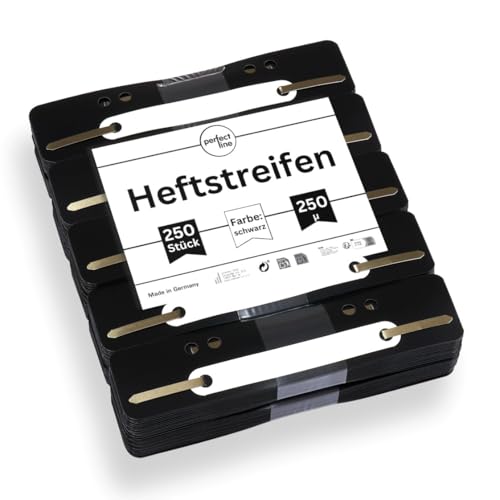 perfect line - 250 Heftstreifen (10x25 Stk.), Schwarz, recycelbarer Kunststoff, Made in Germany von perfect line