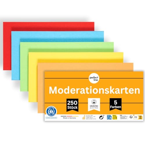 perfect line - 250 Moderationskarten, Intensiv-Farben, Recycling-Karton 20 x 10,5 cm, Premium Qualität, Extra-Stark, Made in Germany, Blauer Engel zertifiziert von perfect line