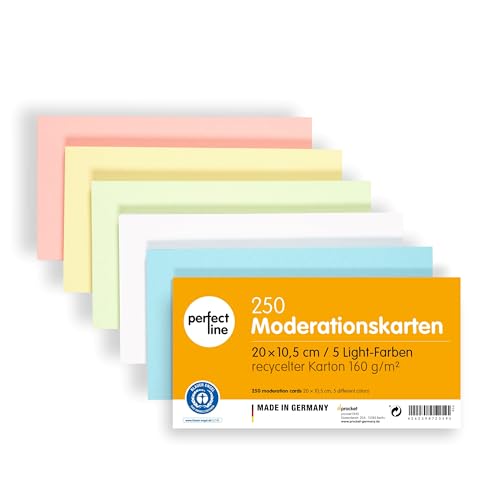 perfect line • 250 Moderationskarten, Light-Farben, Recycling-Karton, Extra-Stark, MADE IN GERMANY (20 x 10,5 cm) von perfect line