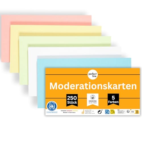 perfect line - 250 Moderationskarten, Light-Farben, Recycling-Karton 20 x 10,5 cm, Premium Qualität, Extra-Stark, Made in Germany, Blauer Engel zertifiziert von perfect line