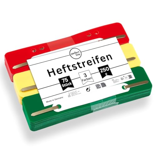 perfect line - 75 Heftstreifen (3x25 Stk.), recycelbarer Kunststoff, 3 Farben (Grün, Gelb, Rot), Made in Germany von perfect line