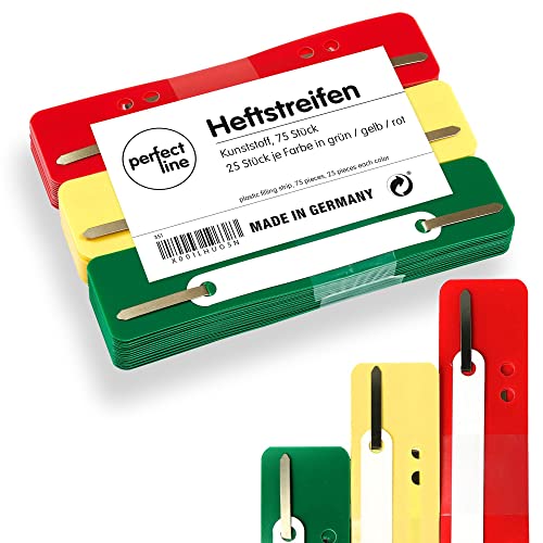 perfect line • 75 Heftstreifen (3x25 Stk.), recycelbarer Kunststoff, MADE IN GERMANY (Grün, Gelb, Rot - N) von perfect line