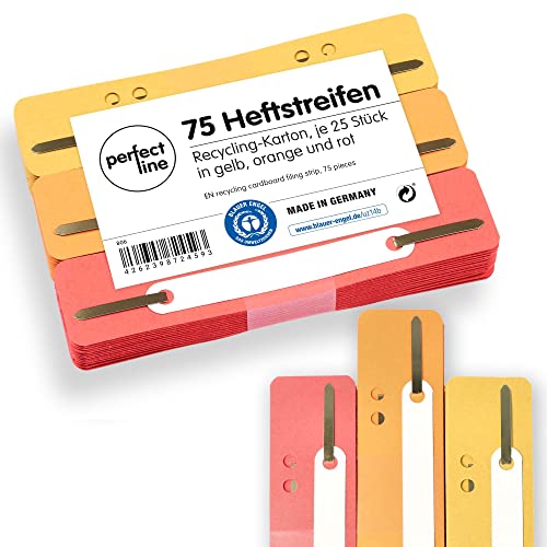 perfect line • 75 Heftstreifen Pappe, recycling Karton, 250 g/m², MADE IN GERMANY (Gelb, Orange, Rot) von perfect line
