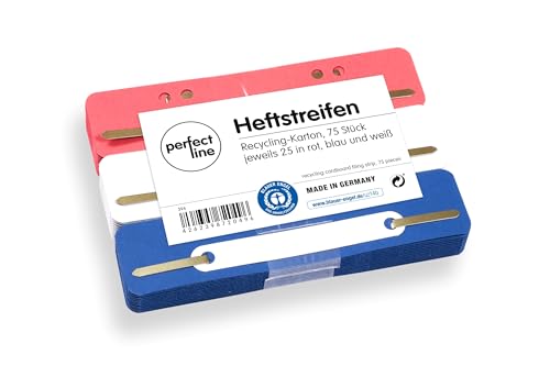 perfect line • 75 Heftstreifen Pappe, recycling Karton, 250 g/m², MADE IN GERMANY (Rot, Blau, Weiß.) von perfect line