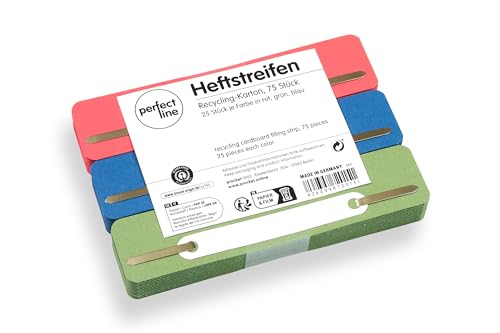 perfect line • 75 Heftstreifen Pappe, recycling Karton, 250 g/m², MADE IN GERMANY (Rot, Grün, Blau) von perfect line