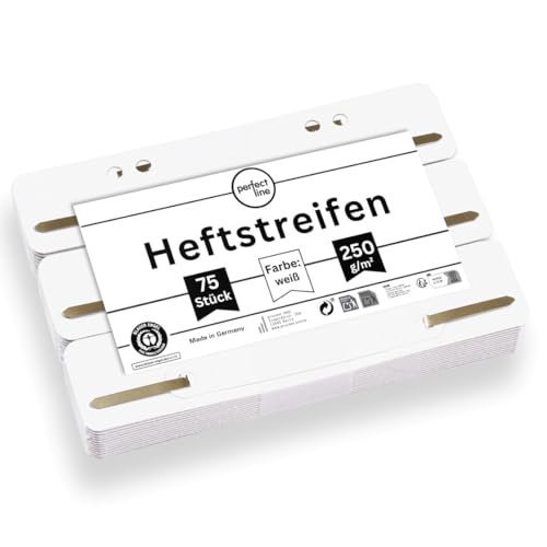 perfect line - 75 Heftstreifen Pappe, recycling Karton, 250 g/m², Farbe Weiß, Made in Germany, Blauer Engel zertifiziert von perfect line