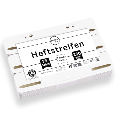 perfect line • 75 Heftstreifen Pappe, recycling Karton, 250 g/m², MADE IN GERMANY (weiß.) von perfect line