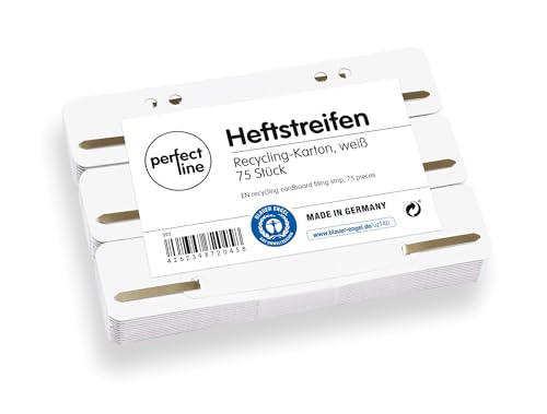perfect line • 75 Heftstreifen Pappe, recycling Karton, 250 g/m², MADE IN GERMANY (weiß.) von perfect line
