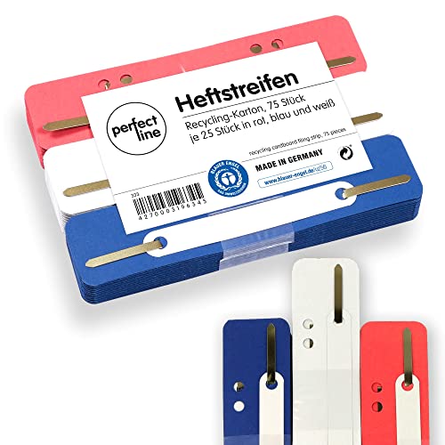perfect line • 75 Heftstreifen Pappe, recycling Karton, 250 g/m², MADE IN GERMANY (Rot, Blau, Weiß) von perfect line
