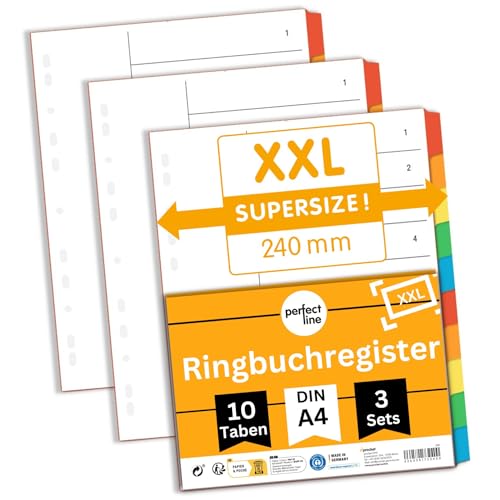 perfect line - Ordner-Register XXL DIN-A4, 10-teilig, 3er Set, Karton, made in Germany, Blauer Engel zertifiziert perfect line - Ordner-Register XXL DIN-A4, 10-teilig, 3er Set, Karton, made in Germany, Blauer Engel zertifiziert von perfect line