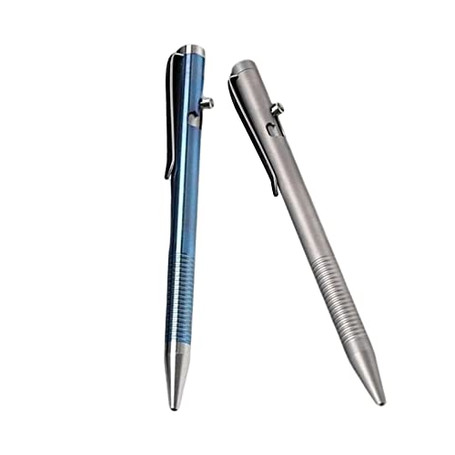perfk 2Pcs Luxus Bolt Action Pen Titanlegierung G2 Kompatibel 0,5 Mm Einziehbarer Kugelschreiber Executive Alltagsgebrauch Professionell, Blau gefrostet von perfk