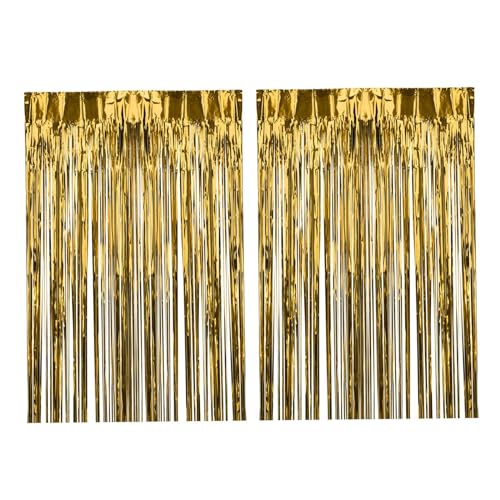 perfk 2X Folienfransenvorhänge Folienfransen Glitzervorhänge Dekoration Vielseitige Streamer Hintergrundvorhänge für Jubiläumsfeier, Gold von perfk