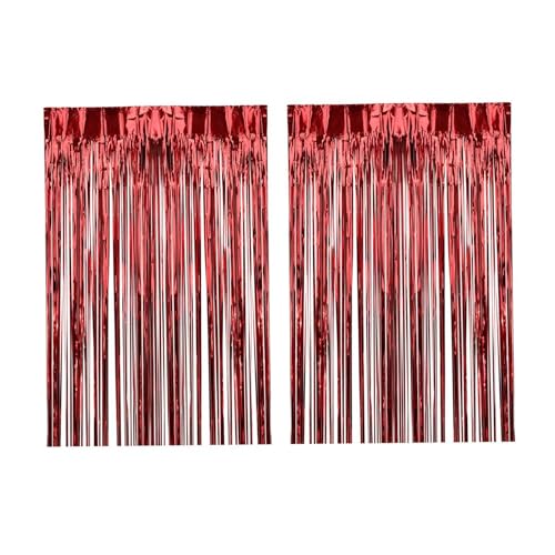 perfk 2X Folienfransenvorhänge Folienfransen Glitzervorhänge Dekoration Vielseitige Streamer Hintergrundvorhänge für Jubiläumsfeier, Rot von perfk