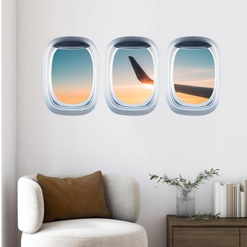perfk 3 Stück Kunstfenster-Wandaufkleber, Wandaufkleber, PVC-Tapete für den Innenbereich, Flugzeug-Fensteraufkleber für Büro, Toilette, Wohnzimmer, Flugzeugflügel perfk 3 Stück Kunstfenster-Wandaufkleber, Wandaufkleber, PVC-Tapete für den Innenbereich, Flugzeug-Fensteraufkleber für Büro, Toilette, Wohnzimmer, Flugzeugflügel von perfk