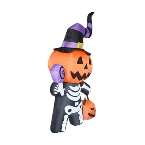 perfk Aufblasbarer Halloween-Kürbis, 1,80 m, beleuchtete multifunktionale Party-Requisiten mit eingebauten LEDs, gruseliger Skelettkörper für den Hausgarten von perfk