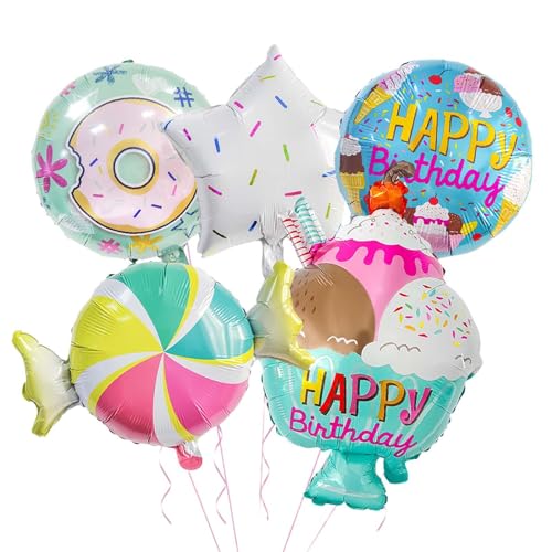 perfk Eiscreme-Luftballons, Aluminiumfolien-Luftballons, Donut Happy, Geburtstag, Süßigkeiten-Luftballons, für Geburtstagsparty-Zubehör, Dekorationen, Süßigkeiten von perfk