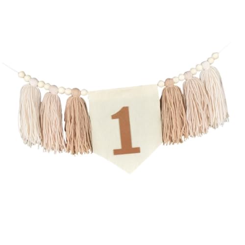 perfk Holzperle Quaste Tassel 1. Geburtstag Banner, Perle Quaste Garland für Babyparty, Braun von perfk