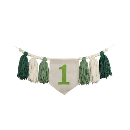perfk Holzperle Quaste Tassel 1. Geburtstag Banner, Perle Quaste Garland für Babyparty, GrÜn von perfk
