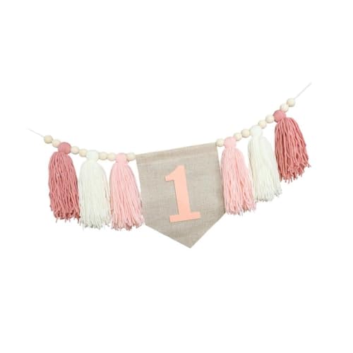 perfk Holzperle Quaste Tassel 1. Geburtstag Banner, Perle Quaste Garland für Babyparty, Rosa von perfk
