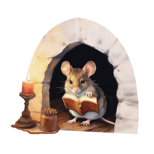 perfk Maus -Lesebuch in der Maus -Loch -Wandaufkleber Wandkunstdekoration Moderner Hintergrund PVC Wallpaper für Holiday School von perfk