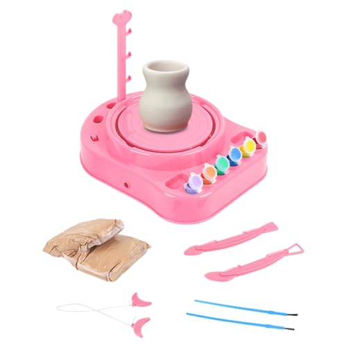 perfk Töpferscheibe für Kinder, Töpferformmaschine, verstellbare DIY Mini handgefertigte Keramik-Töpfermaschine zur Koordination, Rosa von perfk