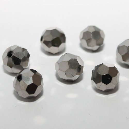 Glasperle Kugel facettiert silber glänzend (15077) 10mm 10Stk. von perlenundmehr