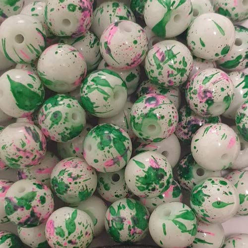 Glasperle Kugel glatt grün,weiß und rosa marmoriert 10mm(150751) 90Stk. von perlenundmehr