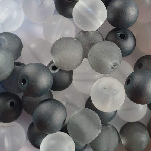 Glasperle Kugel matt gefrostet(15360) mix schwarz/grau/weiß Töne 8mm 40Stk. 3 Farben von perlenundmehr