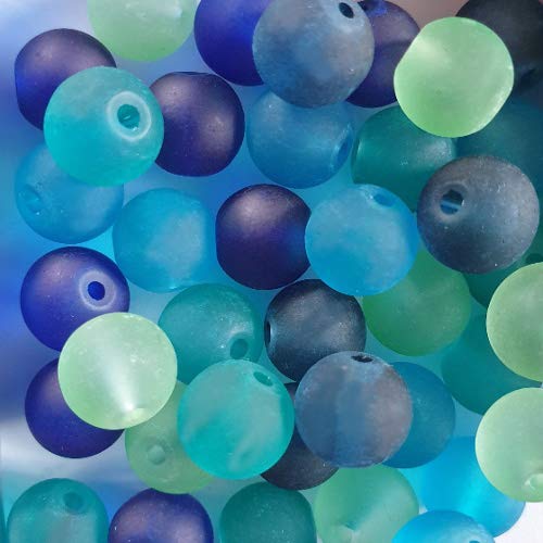 Glasperle Kugel matt gefrostet(15361) mix grün/blau Töne 8mm 40Stk. 5 Farben von perlenundmehr