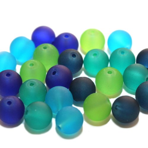 Glasperle Kugel matt gefrostet mix grün/blau Töne 10mm (15343) 25Stk. 5 Farben von perlenundmehr