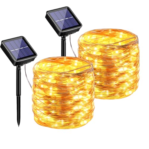 phosir Solar Lichterkette Aussen, 2x17M 150 LED Solarlichterkette Außen Wetterfest, 8 Modi IP65 Wasserdicht Kupferdraht Lichterkette Outdoor für Balkon Garten Party Weihnachten Baum Hochzeit(Warmweiß) von phosir