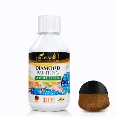 picassond® Diamond Painting Versiegelung 250ml (mit Pinsel) - Strahlender Glanz & Dauerhafter Halt, ideales Diamond Painting Zubehör auch zum Schutz Anderer DIY Bilder & Kreative Arbeiten, DIY Finish von picassonD DEUTSCHLAND