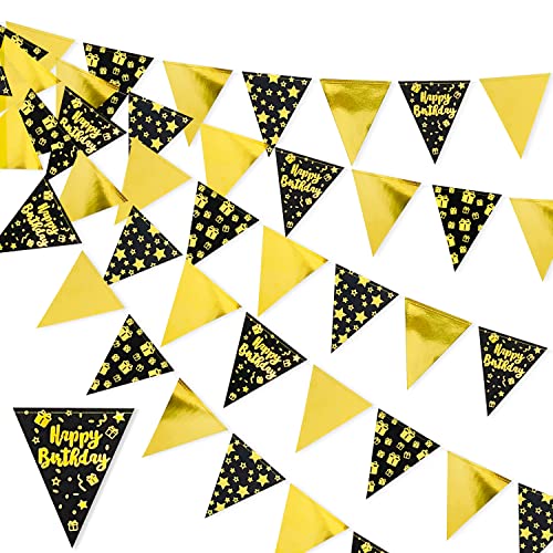 40Ft Schwarzes Gold Alles Gute Zum Geburtstag Dekorationen Banner Dreieck Flagge Pennant Garland Streamer Hintergrund für Jungen Männer 13. 16. 21. 30. 40. 50. 60. Happy Birthday Party Supplies von PinkBlume