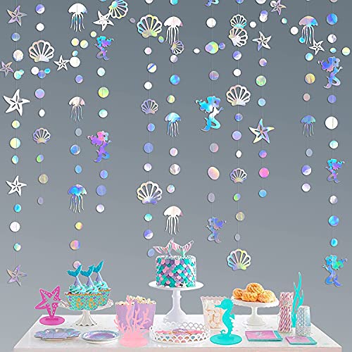 52 Ft Iridescent Mermaid Garland with Jellyfish Seashell Starfish Pearl Holographic Paper Streamer for Little Mermaid Rainbow Theme Birthday Bachelorette Baby Shower Under The Sea Party Decorations von PinkBlume