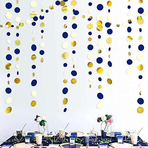 52 Ft Navy Blue and Gold Circle Dots Garland Royal Blue Hanging Paper Polka Dot Streamer for Birthday Wedding Bridal Baby Shower Graduations Nautical Ahoy Achor Pirate Theme Party Decorations Supplies von PinkBlume