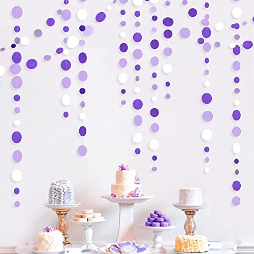 52 Ft Purple and White Circle Dots Garland Lavender Hanging Paper Polka Dot Streamer for Birthday Anniversary Engagement Wedding Baby Bridal Shower Valentine Day Lilac Theme Party Decorations Supplies von PinkBlume