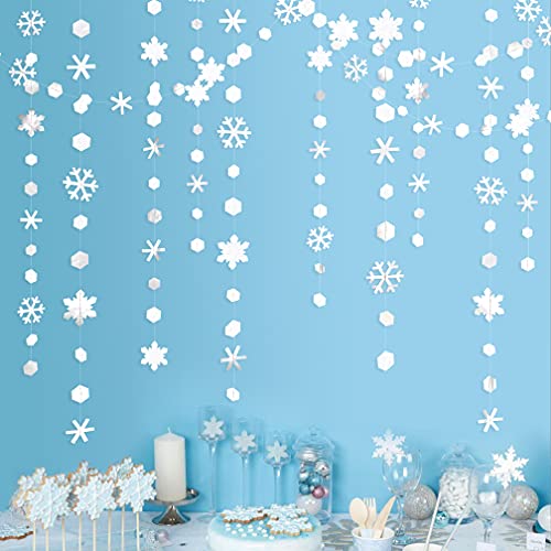 pinkblume 52 Ft Winter Wonderland Party Decorations White Snowflakes Garland Metallic Glitter Paper Streamer for Onederland Christmas Frozen Birthday Wedding Baby Bridal Shower Supplies von pinkblume