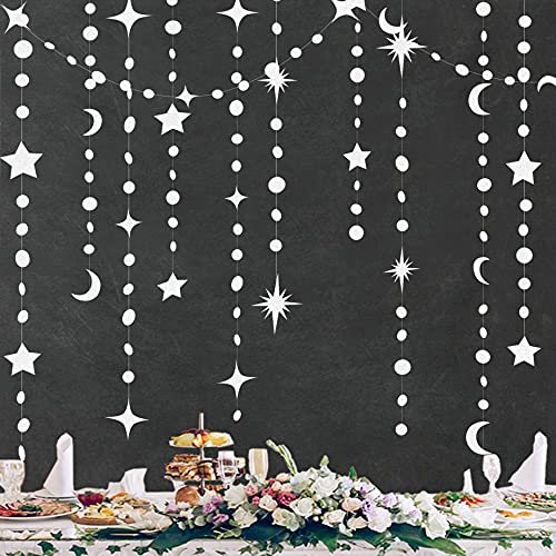 Schillernde Stern-Mond-Kreis-Punkt-Girlande-Party-Dekorations-Set Hängende Halbmond und Twinkle Little Star Streamer Banner für Kinder Erster Geburtstag Ramadan EID Mubarak deko (White Star Moon) Schillernde Stern-Mond-Kreis-Punkt-Girlande-Party-Dekorations-Set Hängende Halbmond und Twinkle Little Star Streamer Banner für Kinder Erster Geburtstag Ramadan EID Mubarak deko (White Star Moon) von PinkBlume